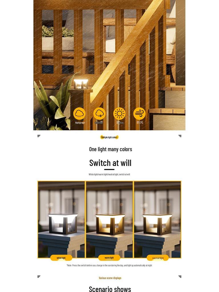 Waterproof Modern Solar Pillar Light for Outdoor Courtyard, Villa Gate, and Railing