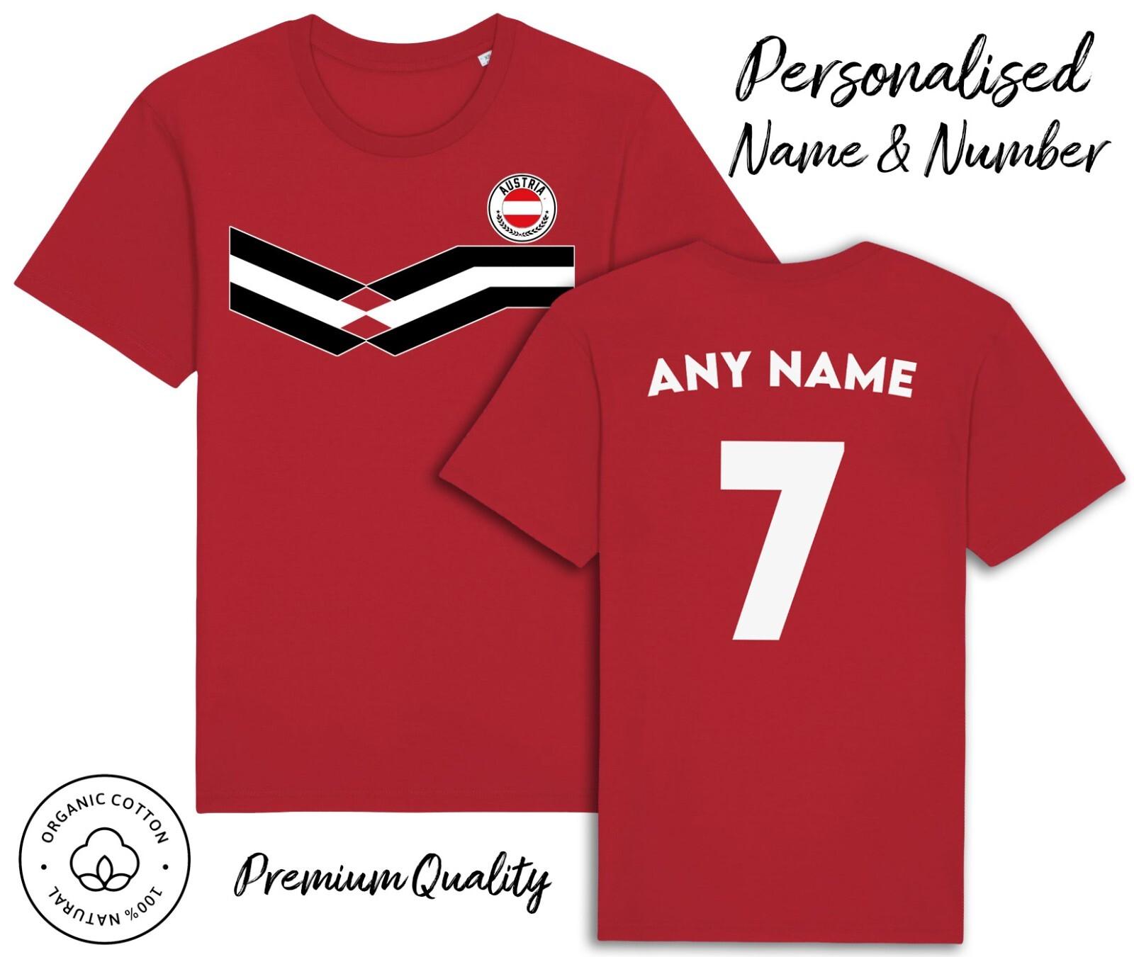 Austria Strip T-Shirt Mens Womens Tees Top 2024 Personalised Name and No Adults Baby,Football Euro L