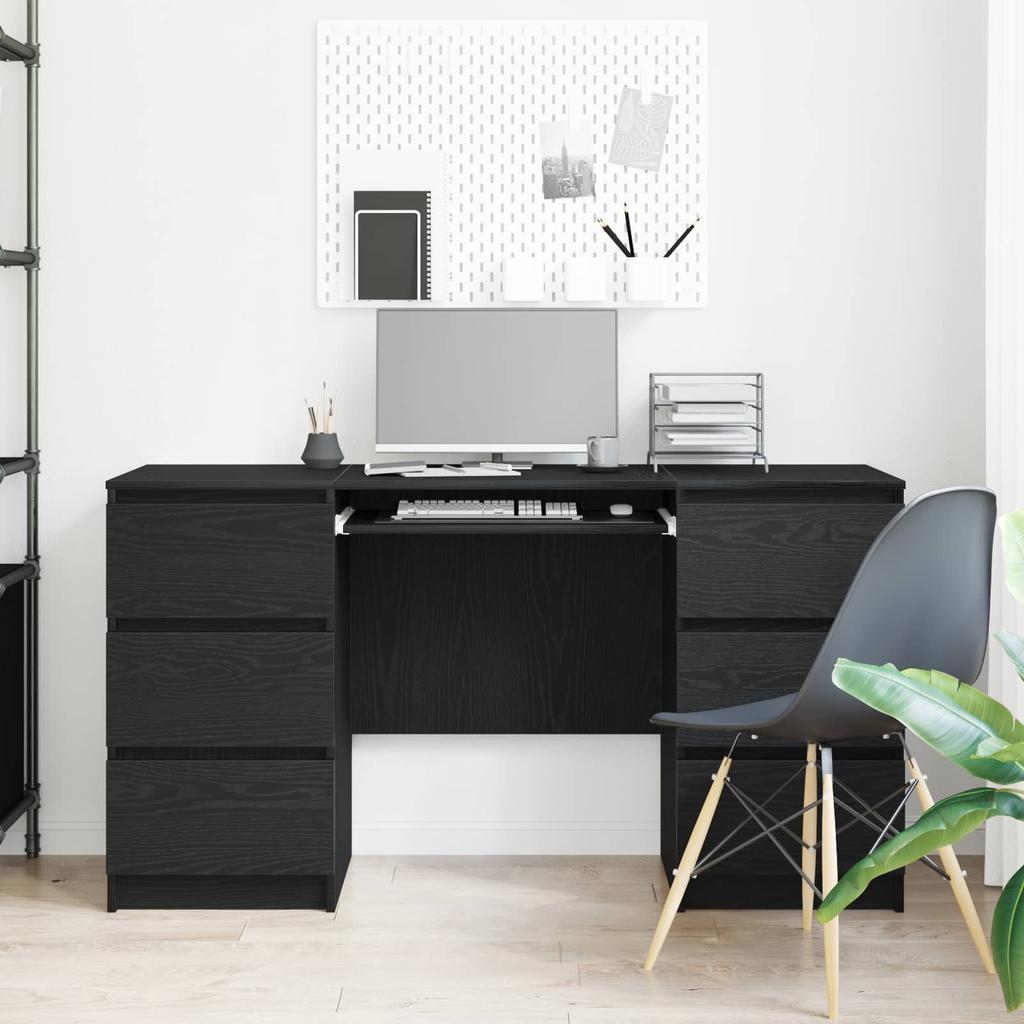 Desk with Storage Black Oak Effect 140 X 50 X 76 Cm