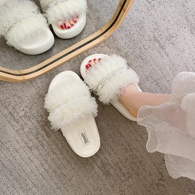 Fee strass kant pantoffels dames uitgaan 2025 nieuwe zomermode muffin dikke zool casual coole pantoffels