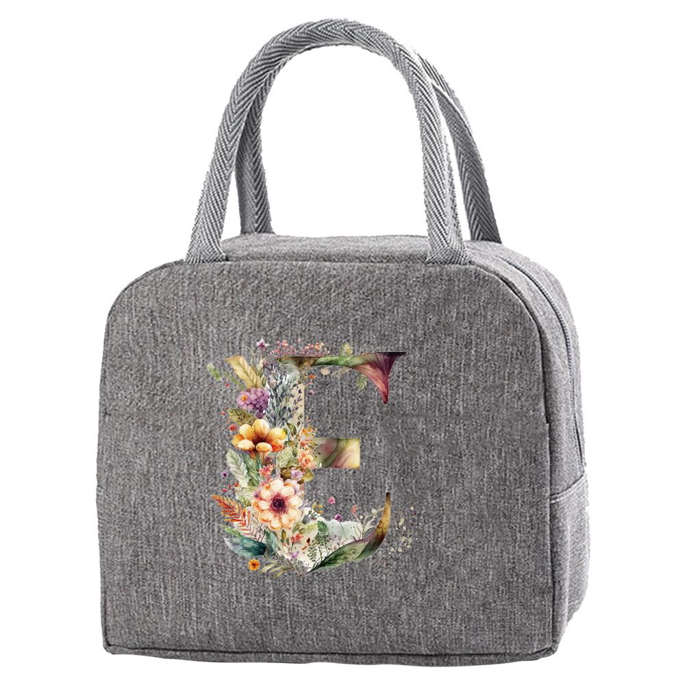 Tragbare Lebensmittelisolierung für Studenten auf Reisen Blumiger Briefdruckbox Picknick Wasserdichter Oxford Reißverschluss Isolier-Lunchtasche