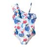 Girls' Floral One-Shoulder Swimsuit with Cute Print