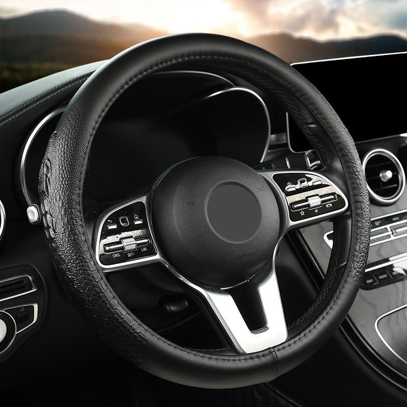 Crocodile Grain Steering Wheel Cover Rear Leather Protective Case Car Steering Wheel Universal Alligator Handle Cover D