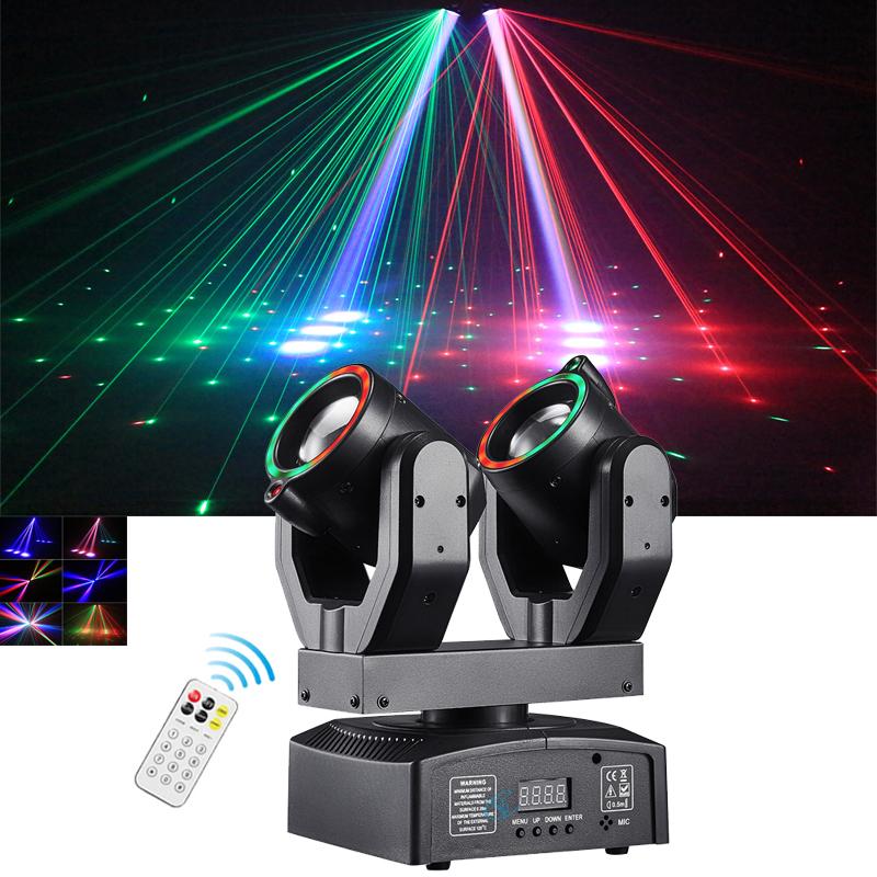 100W RGBW Double Head Moving Head Beam Rotating Light Remote Control RG Laser Stage Strobe Light DMX512  Disco Party Bar