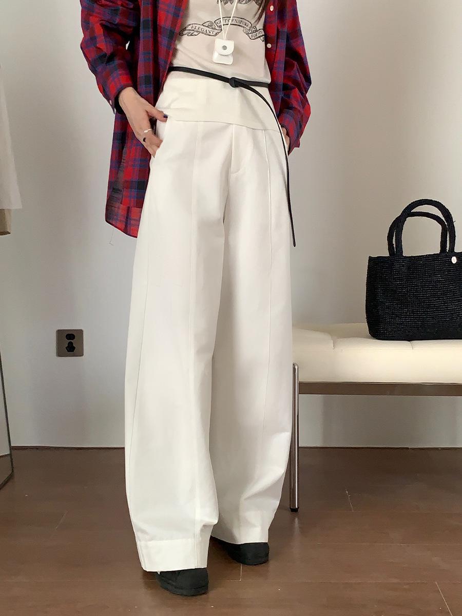 

Vision 2026 Spring Collection: Women s High-Waisted Wide-Leg Casual Trousers - Korean Style Loose Straight Long Pants Medium белый