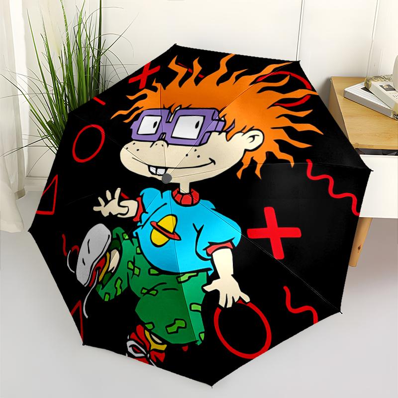 Rugrats Print Automatic Umbrella, 8 Rib Iron Frame, Plastic Handle, Suitable for Outdoor Travel &Daily , Ideal Gift