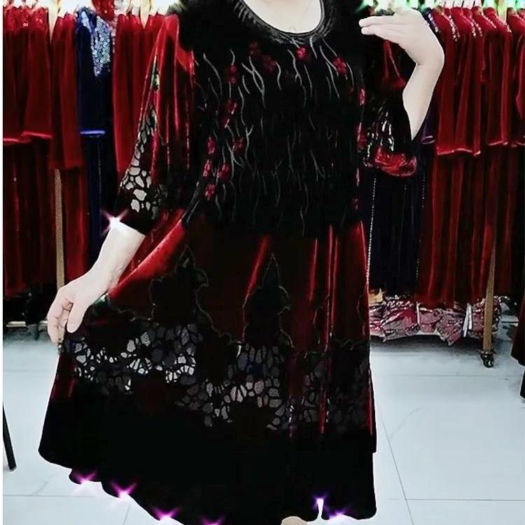 100% Silk Dress for Women Loose Jacquard A-Line Flocked Dress Vintage Soft Skin-Friendly Printed Velvet Dress Spring and Summer