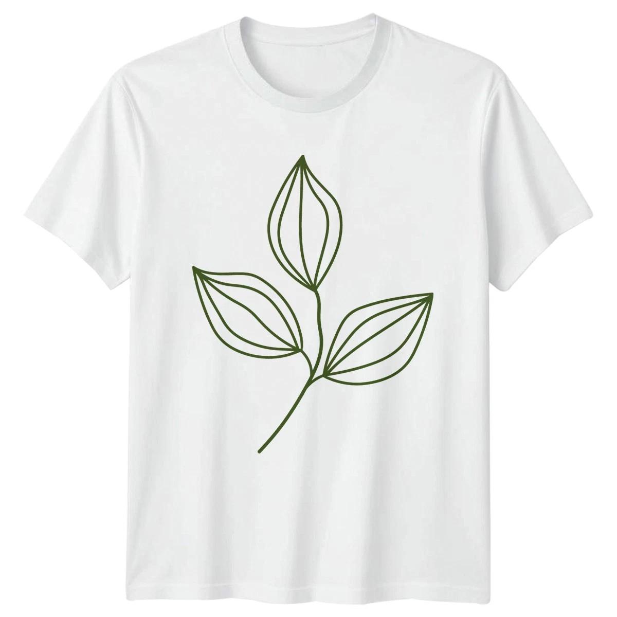 Hand Drawn Leaves Womens T-Shirt Botanical Line Art Nature Birthday Gift For Her XS