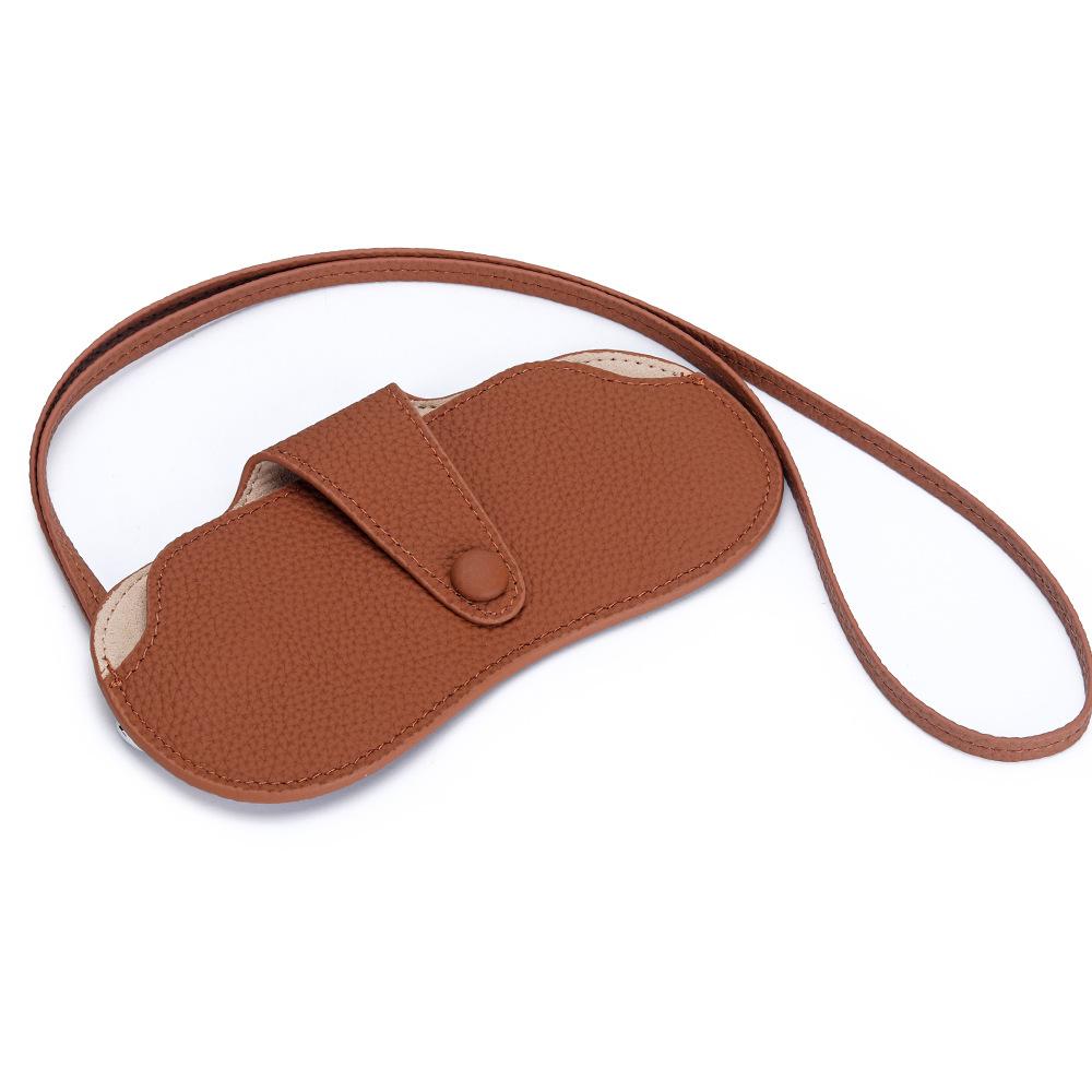 

Luxury Portable Personalized Glasses Bag Woman Fashion Genuine Leather Travel Sunglasses Bag Keyring Glasses Pouch With Strap коричневый