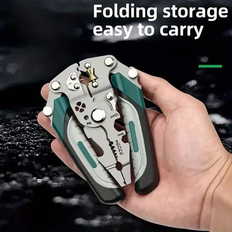 Wire Stripping Pliers Multi-Function Electrician Tool With Crimping Cutting and Wrench Features Foldable Design for Easy Storage