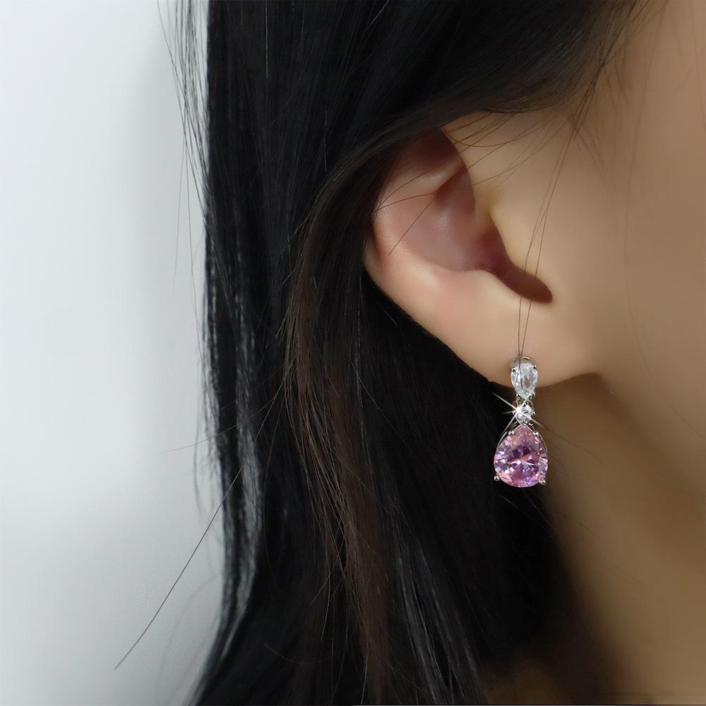 Sui Pink Zirconia Teardrop Earrings - Exquisite Pear-shaped Dangles for Women