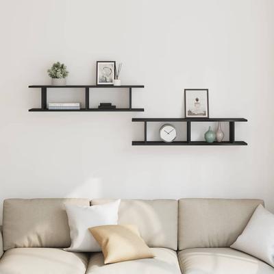 Wall Shelves 2 Pcs Black Oak Effect 90 X 18 X 20 Cm Engineered Wood