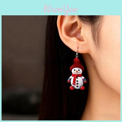 Christmas Snowman Acrylic Cartoon Earrings With Red Scarf And Hat For Holiday Party Wear