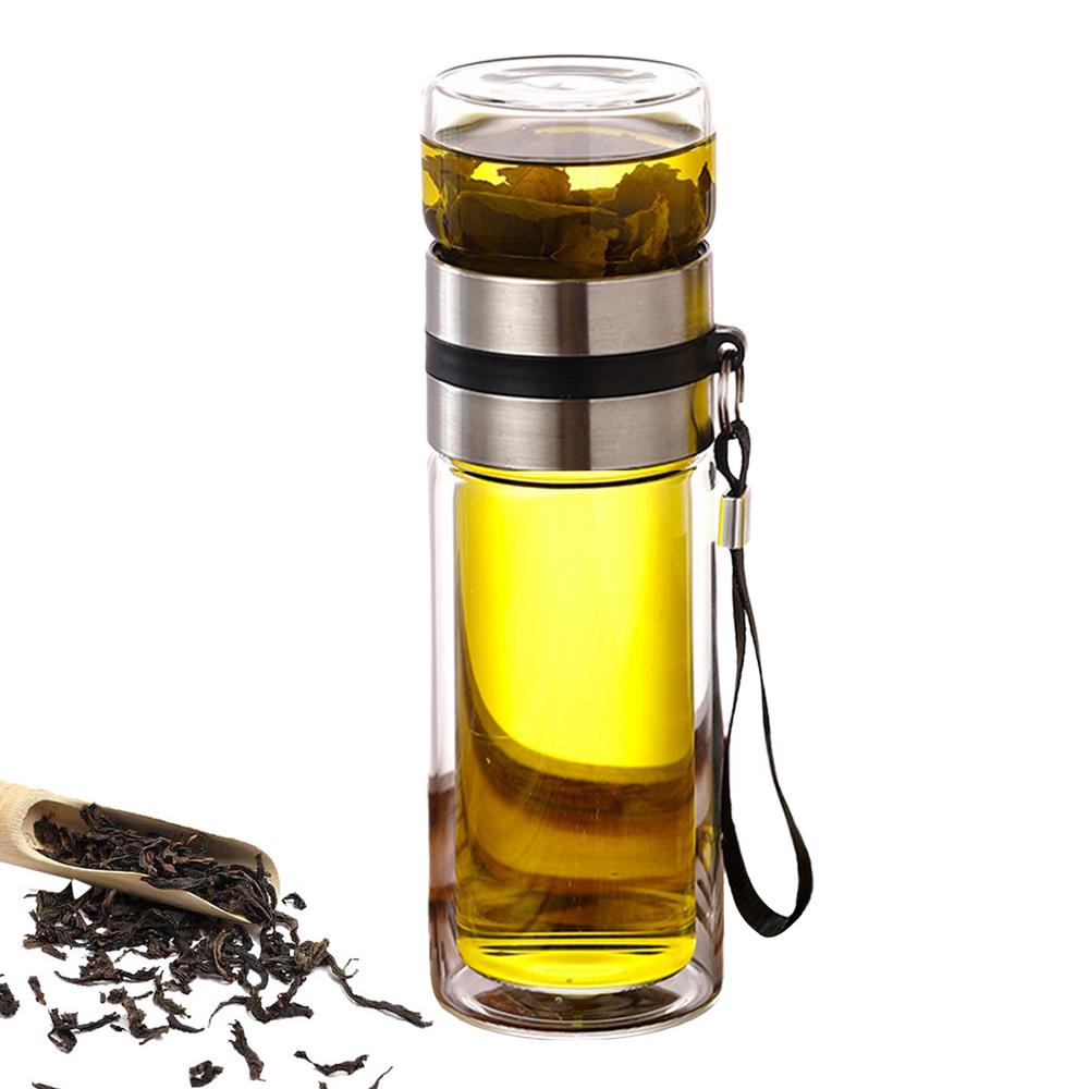 Water Bottle With Tea Separation Leak-Proof Infuser Water Bottle Infuser Water Bottle Double Wall Tea Mug Water Separation Tea 350ml белый