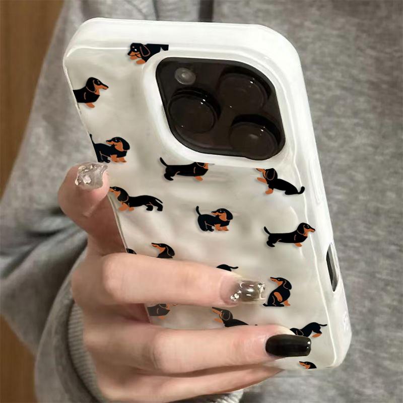 Dachshunds Pattern Soft Silicone Phone Case For iPhone 17 Air 16 15 14 13 12 11 Pro Max Plus Wrinkle Texture Cover