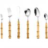 304 Stainless Steel Bamboo-Handled Knife Fork Spoon Set for Hotel Tableware and Western Food, Thickened Dessert Spoon and Steak Knife Fork.
