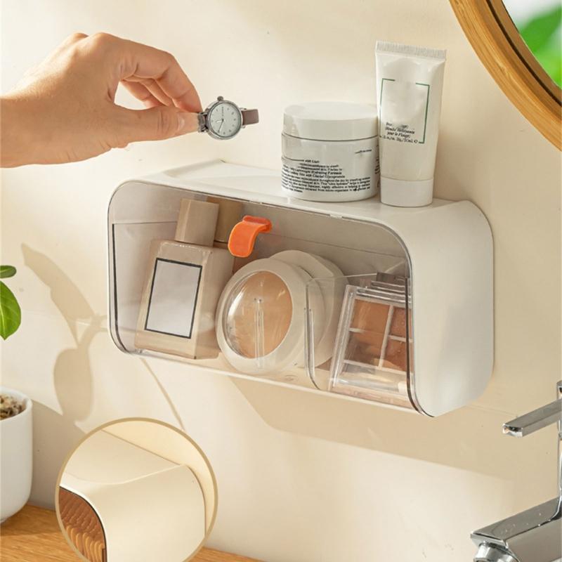 Wall Hanging Storage Box for Jewelry and Cosmetics Space Efficient Bathroom Organizer Dustproof Makeup Accessories Case