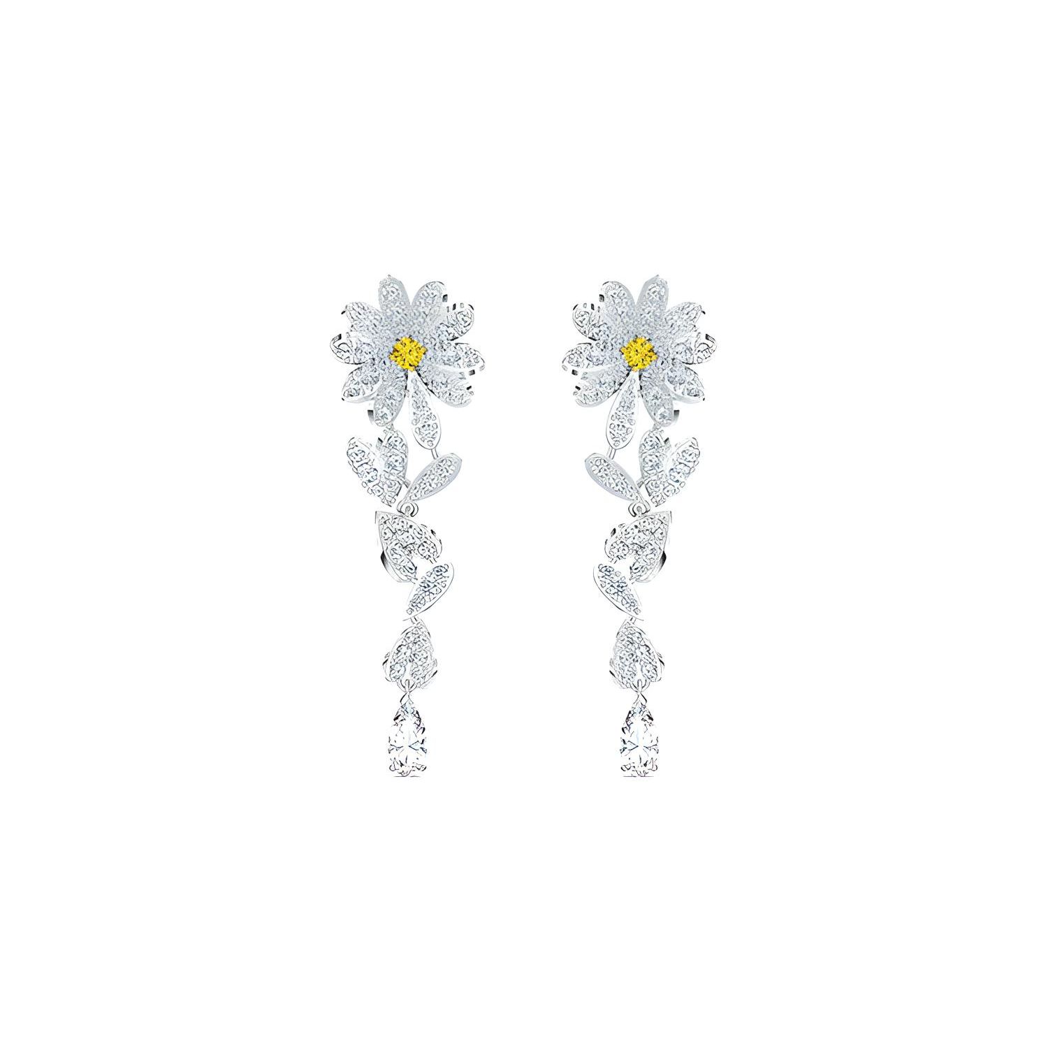 Swarovski Eternal Flower Long Pierced Earrings Women Earrings Yellow 5512655 Yellow