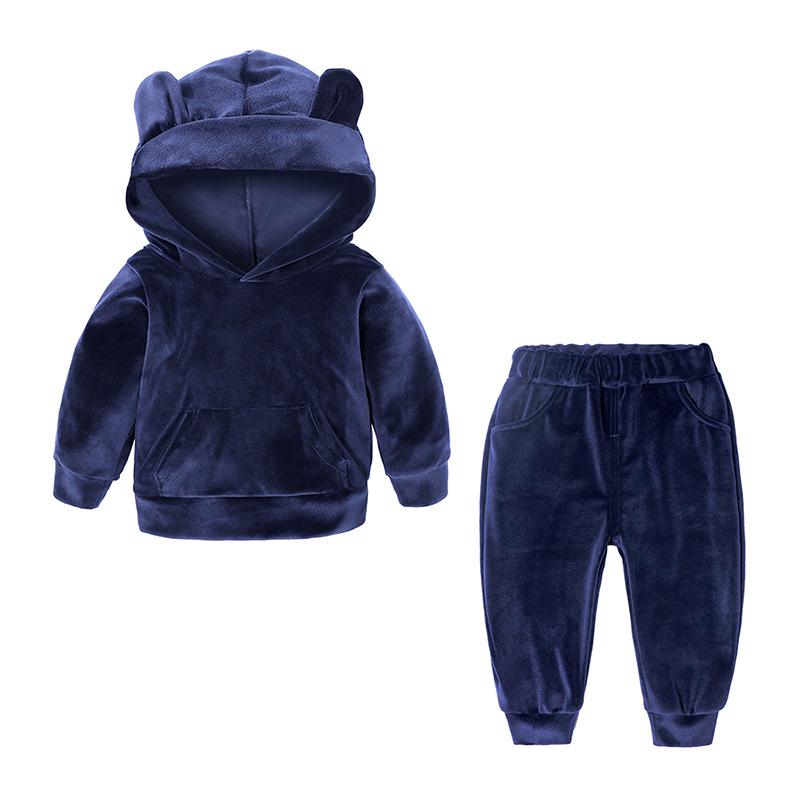 Gold Velvet Children's Autumn/Winter Two-Piece Set for Boys and Girls - Trendy Sweatshirt Outfit