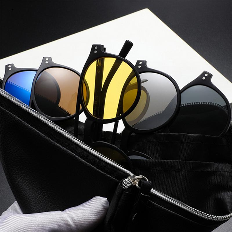 2356 Nowy Retro Zestaw Okularów Przeciwsłonecznych Dla Mężczyzn Kobiet Okrągła Oprawka Magnetyczny Klips Okulary Przeciwsłoneczne Oprawka TR -0.5 -1.0 -2 Do -6