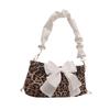 Pleated New Trend Female Personality Leopard Print Baguette Bow Fashion Shoulder Armpit Small Square Bag