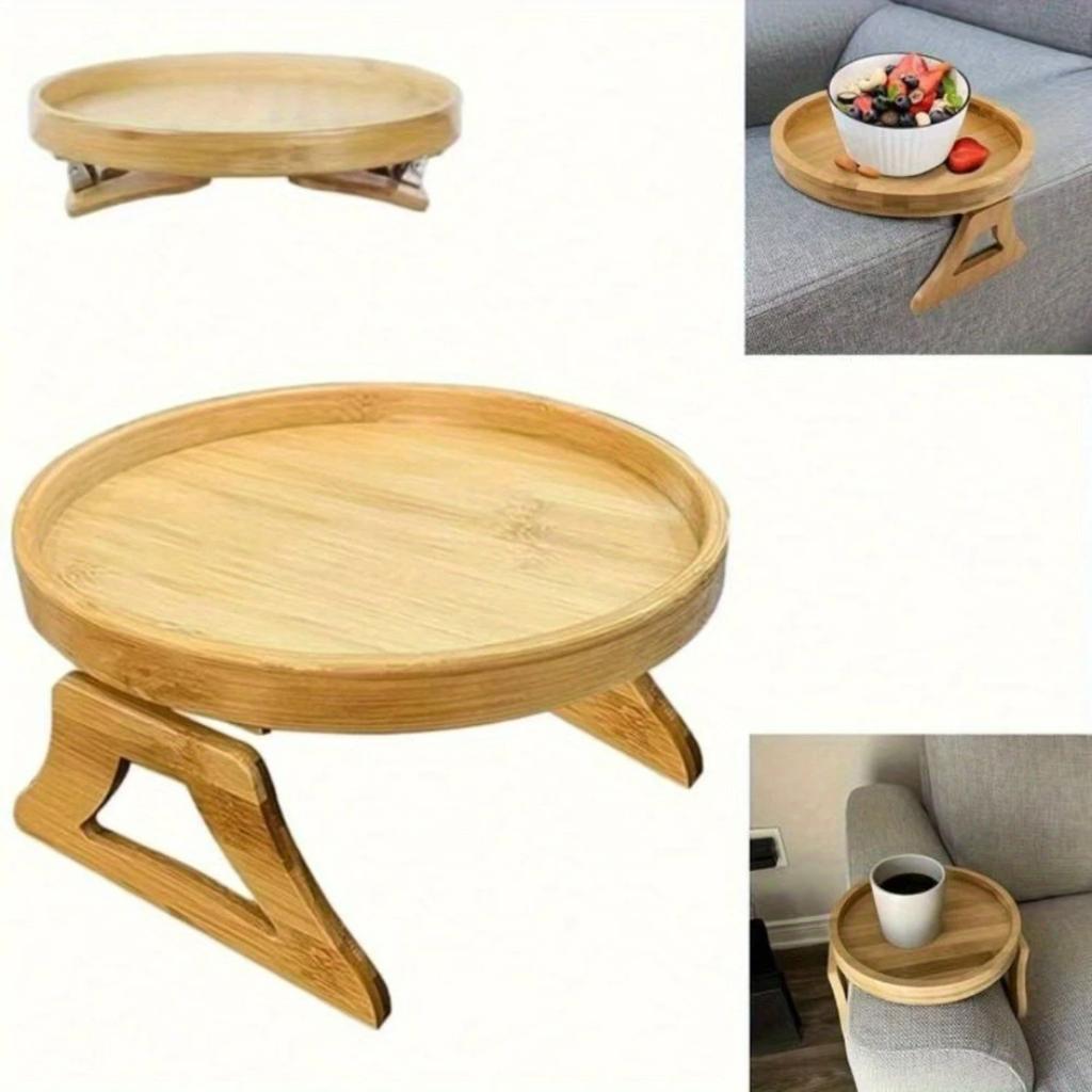 2026 Wooden Sofa Armrest Tray Circular Clip on Breakfast Tray Home Use Foldable Sofa Side Table Snack Integrated Storage Tray