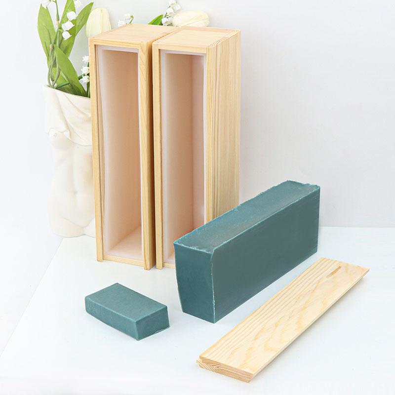 1200ml Silikon Seifenform Rechteckig Holzbox Mit Deckel DIY Kuchen Toast Brot Backzubehör Handwerk Seifenherstellung Form Gussform