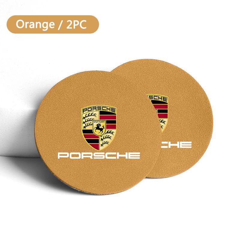

2PC Luxury Car Coaster Water Bottle Cup Holder Mat Anti-slip Pad For Porsche Cayenne Panamera Macan 911 718 918 Taycan Boxster