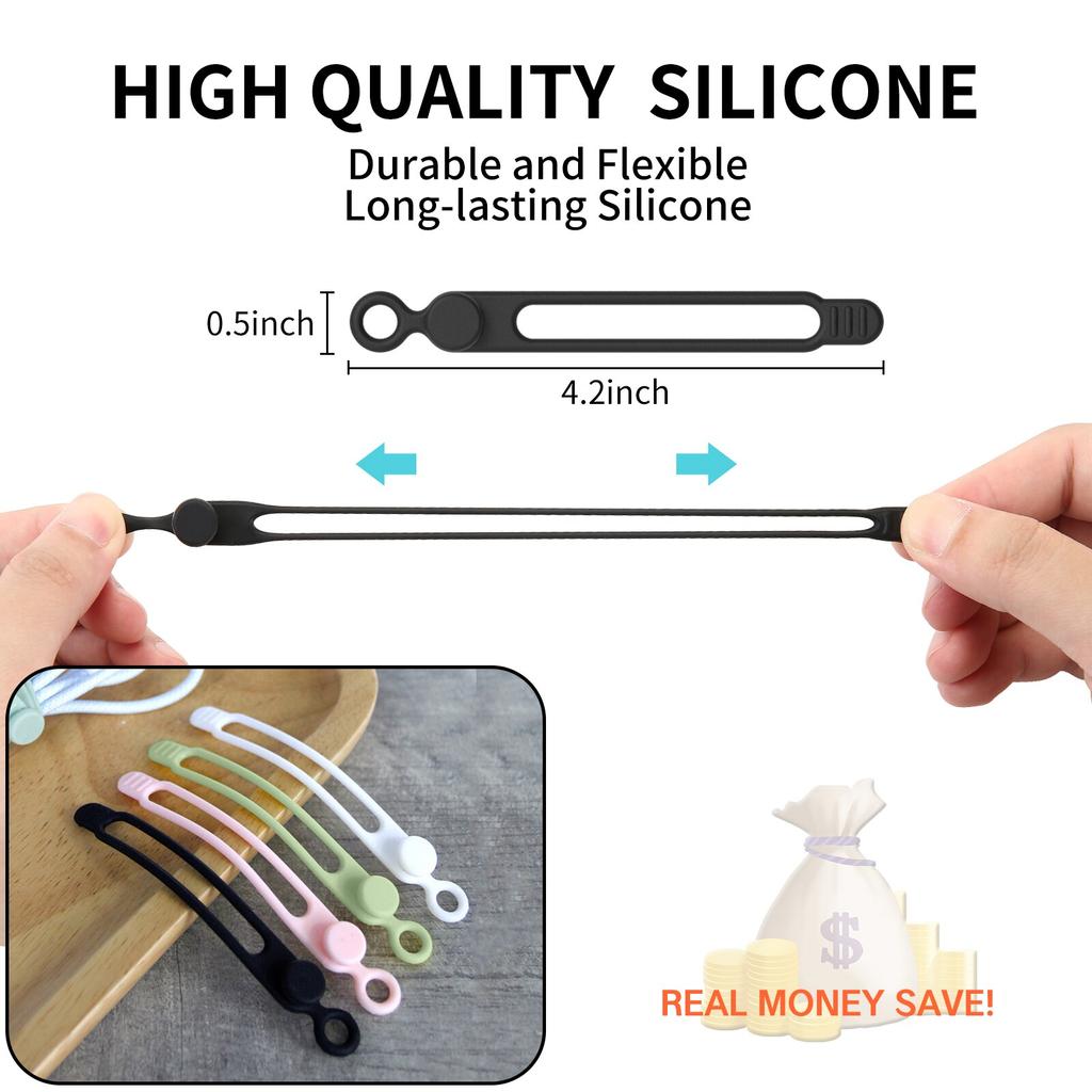 5/10/20 Silicone Cable Ties,Cord Organizer,Cable Straps,Reusable Cord Ties,Travel Cable Organizer ,Cute Elastic Tie, Wire Ties
