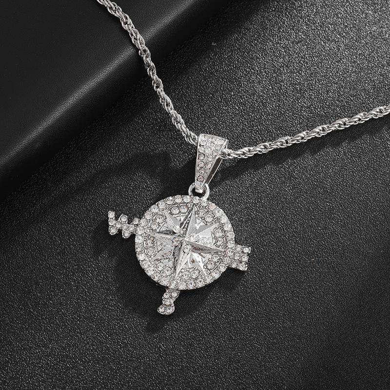 European and American Compass Compass Shaped Personalized Pendant Full of Zircon Trendy Brand Mens Necklace Accessories