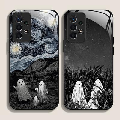 Carcasă Telefon din Sticlă Călită cu Model Abstract de Fantomă Amuzantă pentru Samsung Galaxy S25 Ultra S24 S23 Plus S22 S21 S20 FE A56 5G