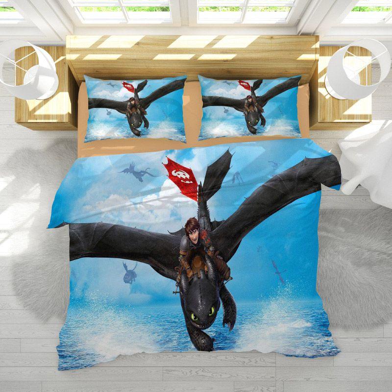 Luxurious How To Train Your Dragon Design Bedding Set With Duvet Cover Pillowcase