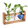 Plant Propagation Station Glass Vase with Wooden Frame Hydroponic Plant Terrarium Kit Love Bulb Vase for Indoor Plants Desktop Decor