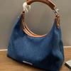 2025 Versatile Retro Hong Kong Style Color Block Denim Tote & Shoulder Bag for Women