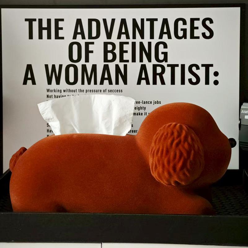 Plush dog tissue box decoration, living room dining table, coffee table, resin plush paper box, tissue box, table decoration