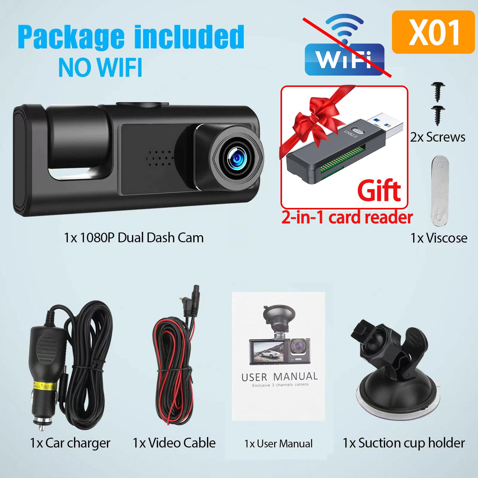 

3 камерыАвтомобильный видеорегистратор 3 объектива Видеорегистратор для автомобилей WIFI Видеорегистратор Камера заднего вида для транспортного средства Ночное видение Бесплатный 2-в-1 TF кард-ридер NONE