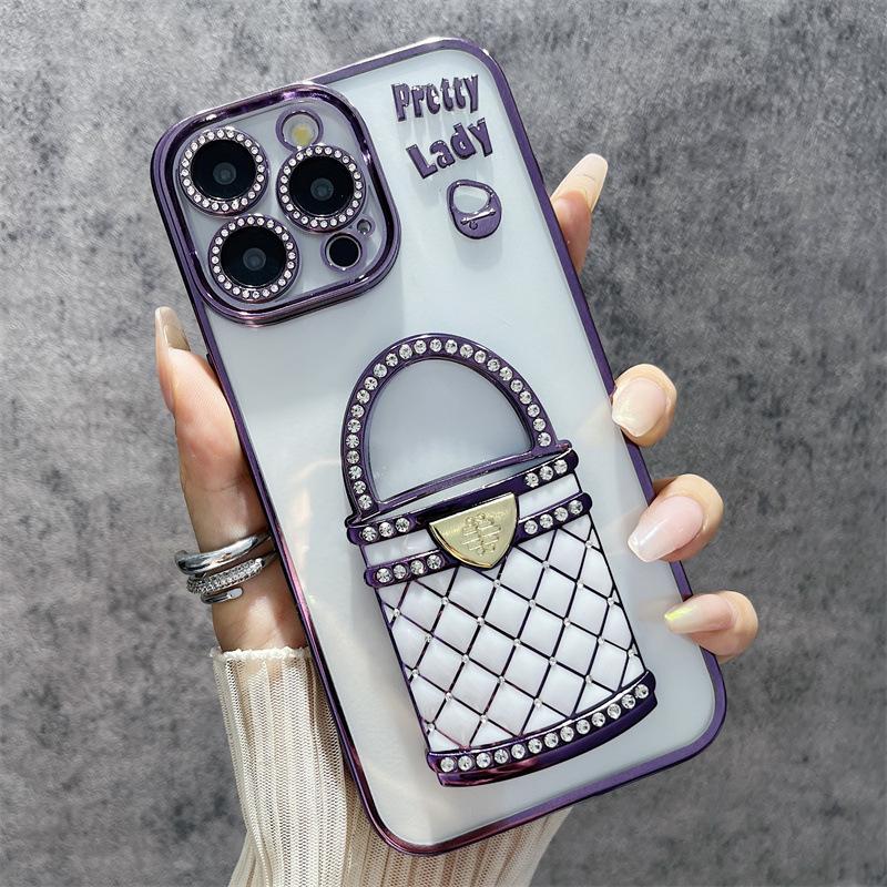 

Подходит для чехла для мобильного телефона iPhone 16, сумка с маленьким ароматом, подставка, Apple 15 ProMax, стразы, зеркало, гальванопокрытие, мягкий чехол iPhone12proMax