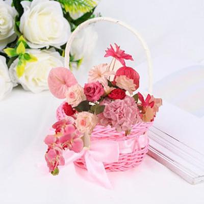 Hand-woven Small Flower Storage Basket Rattan Woven Hand-held Wicker Flower Basket 8 Colors Round Storage Baskets
