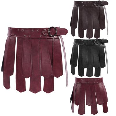 Women Fashion Punk Style Adjustable Rivets Decorated Waistband Fringe Irregular Tassel Skirt Belt