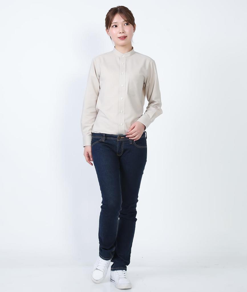Seven Uniform GH7021-6 Beige SS Long Sleeve Stand Collar Shirt, Oxford Clothes, Restaurant Uniform