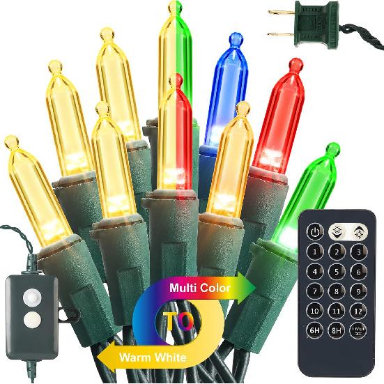 Brizled Color Changing Christmas Lights, 33ft 100 LED Christmas Lights Connectable, 12 Modes Warm White & Multicolored Xmas Light with Remote,