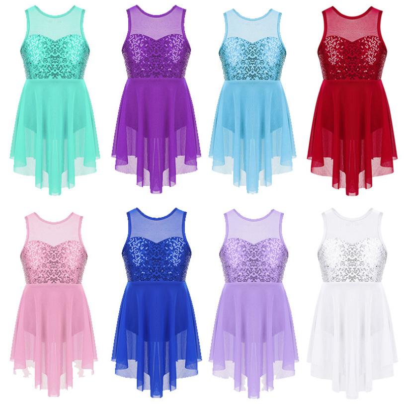 Robe de danse lyrique pour enfants filles, tenue irrégulière haute-basse, Costumes de danse de salle de bal 7-8 Years blanc