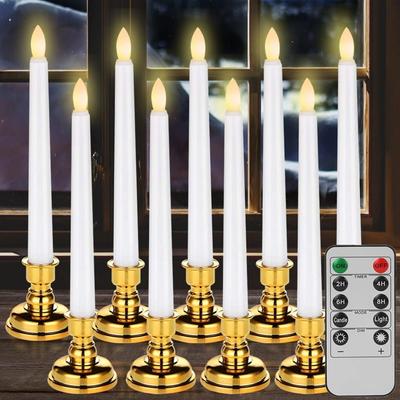 6Pcs Flameless Window Candles with Remote and Holder Battery Operated Flickering LED Taper Candles Electronic Tealight Lighting