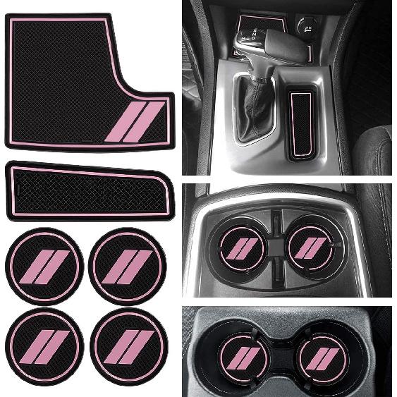 Bonbo Anti-Dust Mats for Dodge Charger 2015- | 6-Piece Fit Cup Holder Pads Set | Eco-Friendly Silicone Non-Slip Interior Accessories (Pink)