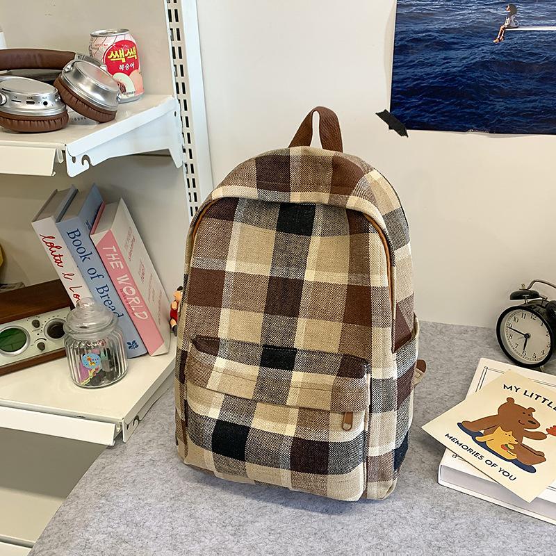 Ny produkt: Söt Rutig Björn Skolväska Casual Ryggsäck Ryggsäck med Stor Kapacitet för Högstadie- och Gymnasieelever