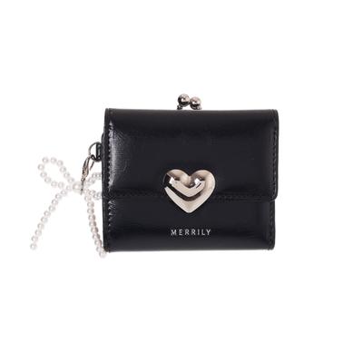 Coboca+ WC25152 MERRILY Mini Wallet, Pearl Heart Charm, (BlackChocolate), 8 Card Slots, 9 X 10 X 3 Cm, 155 G (Black)