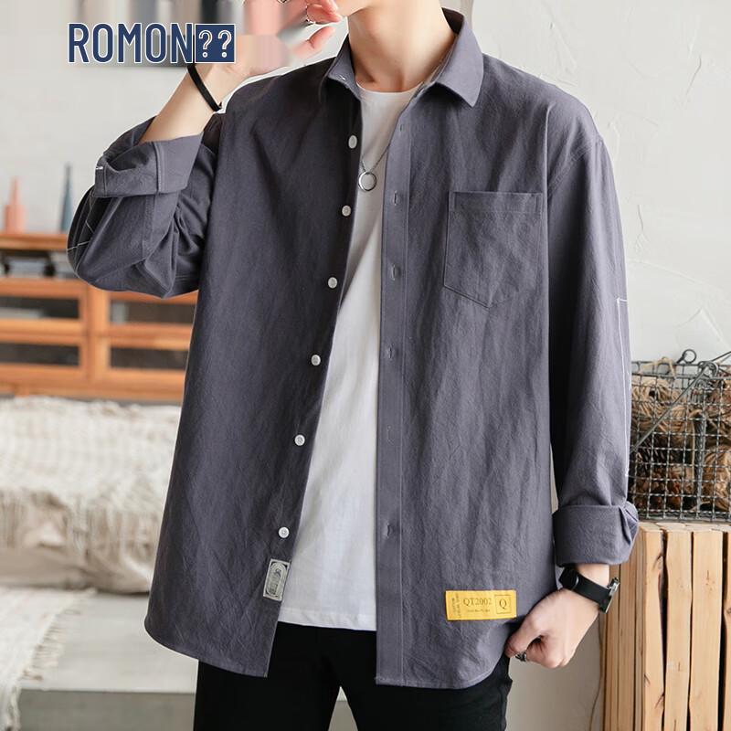 Romon Men s 100% Cotton Solid Long-Sleeve Casual Shirt 4XL