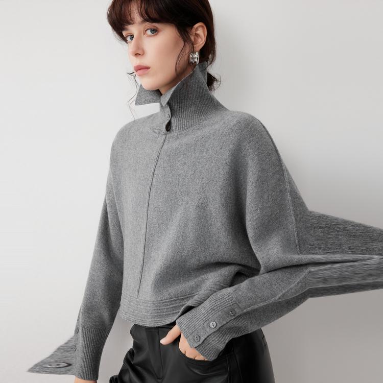 ELLE French Style Solid Color Casual Loose Versatile Comfortable Long Sleeve Polo Neck Sweater Women Sweater EM52773