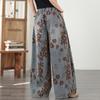 DIMANAF 2026 Summer New Plus Size Women Jeans Vintage Floral Elastic Waist Long Pants Loose Casual Denim Cotton Trousers Pants