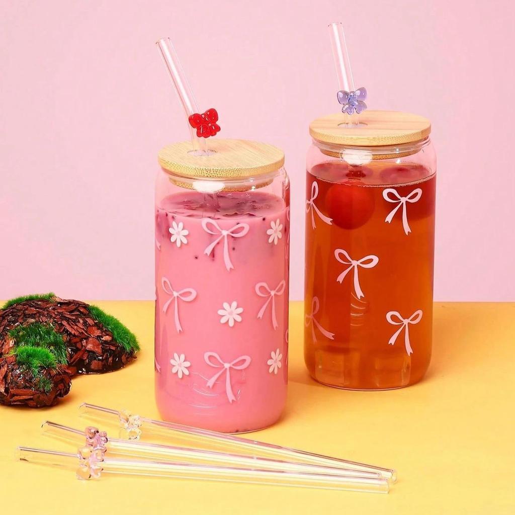 6Pcs Reusable Glass Straws, Eco-friendly Drinking Straws for Smoothies, Milkshakes, Tea, J